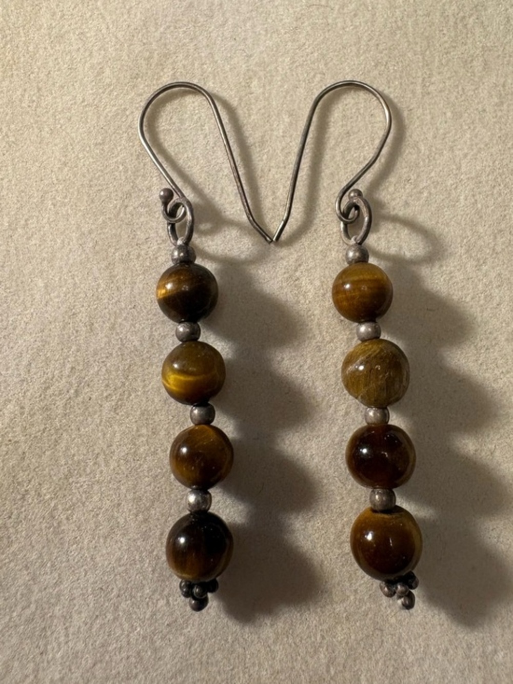 Tiger's Eye & Sterling Bead Drop Earrings